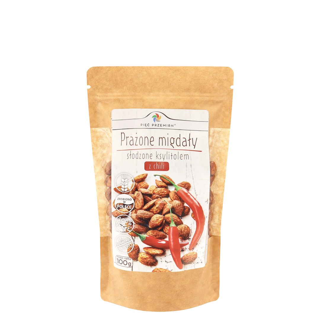 Piec Przemian Prazone Migdaly Slodzone Ksylitolem z CHILI 100g