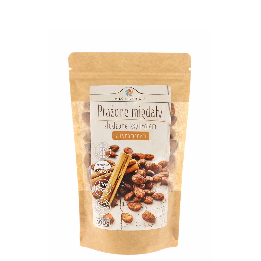 Piec Przemian Prazone Migdaly slodzone ksylitolem z cynamonem 100g