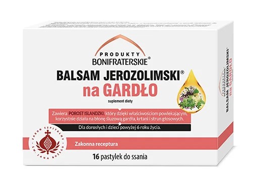 Produkty Bonifraterskie Balsam Jerozolimski na gardlo- 16 pastylek do ssania