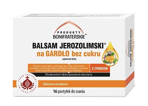Produkty Bonifraterskie Balsam Jerozolimski Na gardlo bez cukru z cynkiem-16 pastylek do ssania