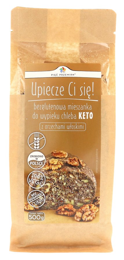 PIĘĆ PRZEMIAN Mieszanka do wypieku chleba KETO z orzechami włoskimi bezglutenowa 500g