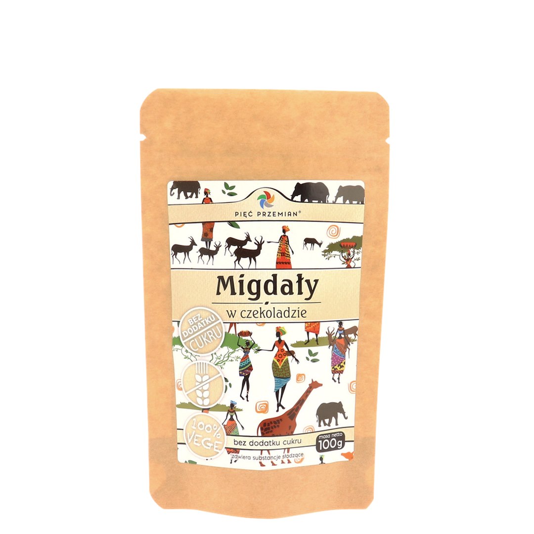 Piec przemian migdaly w czekoladzie bez cukru bezglutenowe 100g