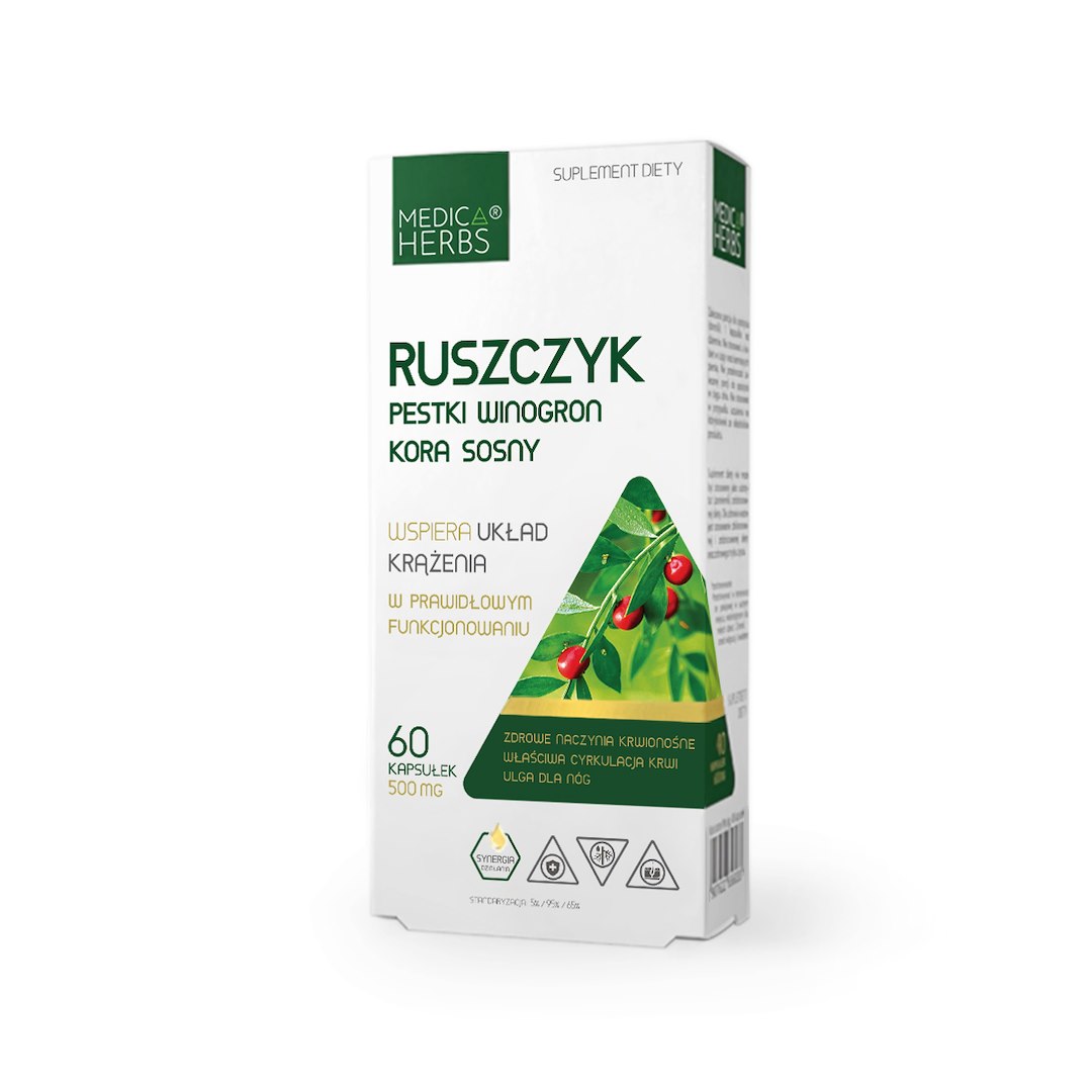 Medica herbs Ruszczyk pestki winogron kora sosny 60 kaps