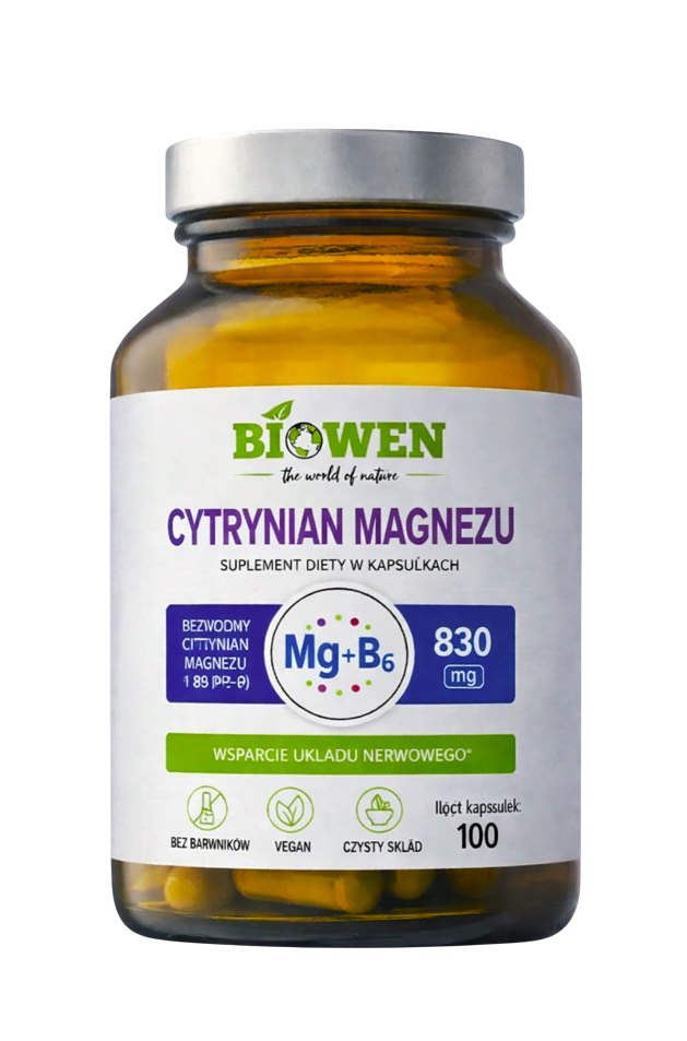BIOWEN Cytrynian magnezu 825 mg z witaminą B6 (P-5-P) - 100 kapsułek