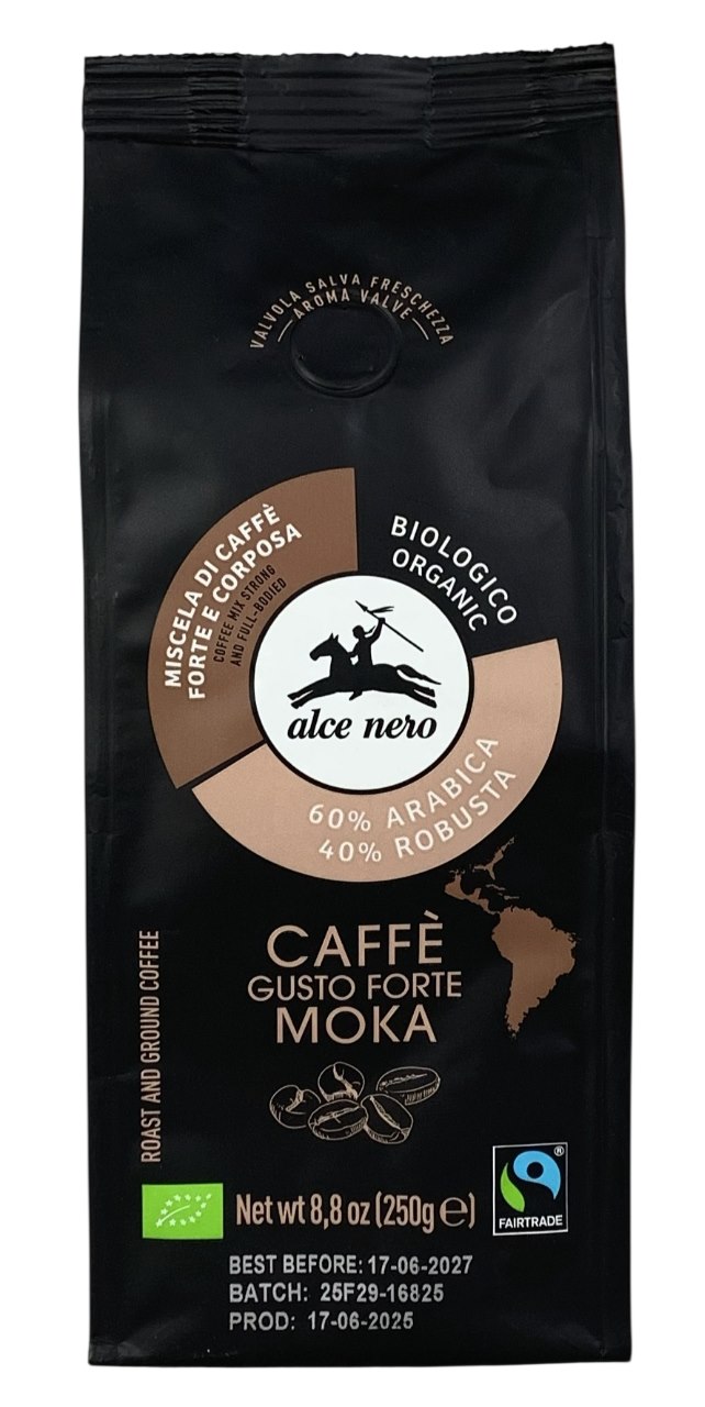 Alce Nero kawa 100% Arabica Robusta Strong Mielona BIO 250g