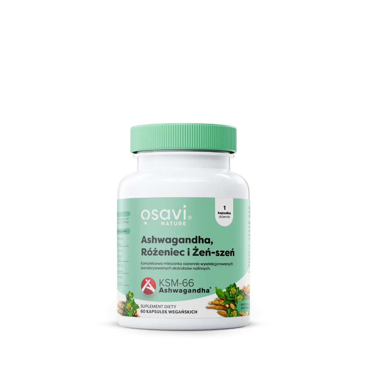 Osavi Ashwagandha, Różeniec i Żeń-szeń- 60 kaps